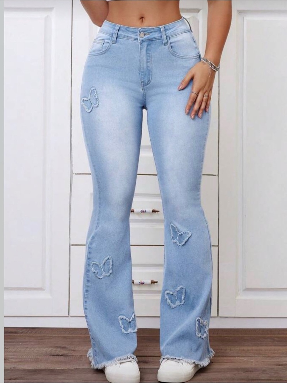 Butterfly Embroidered Flare Jeans